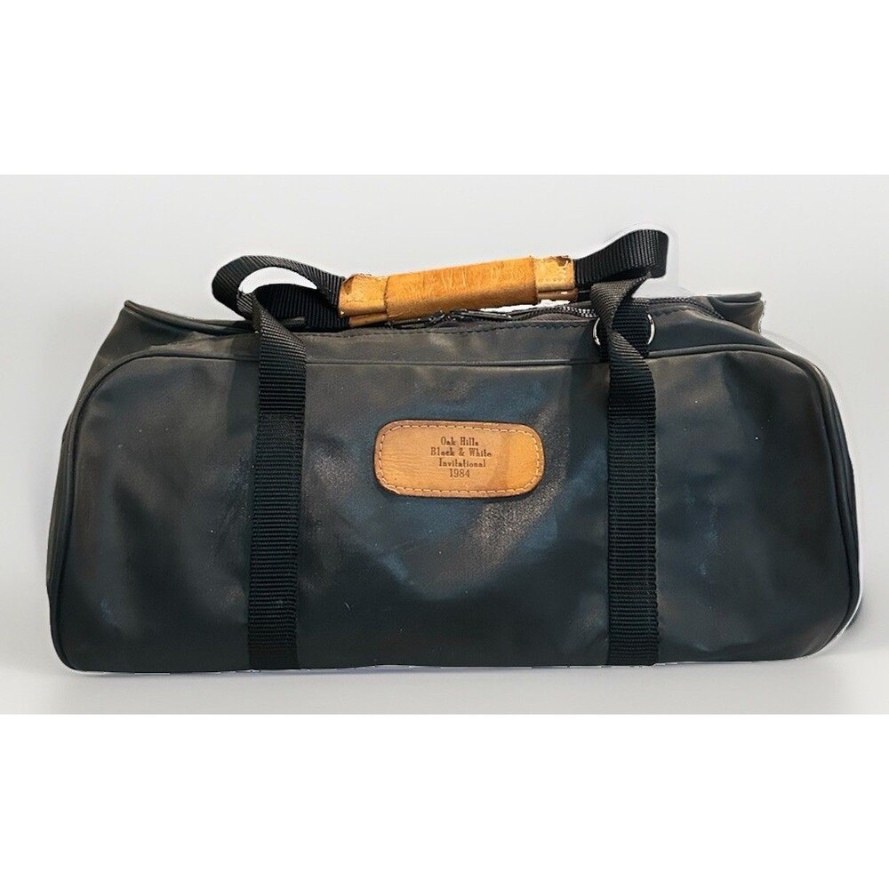 Vtg Jon Hart Black Coated Canvas Duffel Travel Bag 1984 Texas Golf Memorabilia